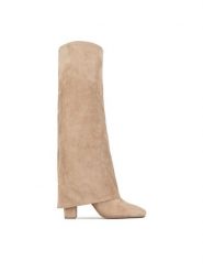 DeeZee Kozaki HY316-2 Beżowy. Brązowe kozaki damskie DeeZee, z materiału, bez obcasa, na słupku. Za 249.99 zł.