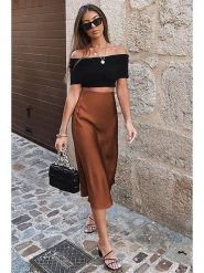 MADMEXT Spódnica w kolorze brązowym rozmiar: XL. Brązowe spódniczki damskie MADMEXT, xl, bez wzorów, z podwyższonym stanem, midi, proste. Za 117.99 zł.