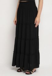 Czarna Spódnica o Rozkloszowanym Kroju z Falbankami i Gumką w Talii Dovinala. Czarne spódniczki damskie Born2be, m, bez wzorów, eleganckie, maxi, koszulowe. Za 59.99 zł.