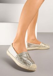Złote Espadryle z Ozdobną Plecionką na Cholewce w Stylu Boho Adisella. Żółte espadryle damskie Renee, bez wzorów, z jeansu, bez obcasa. Za 44.99 zł.