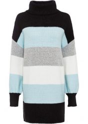 Długi sweter w paski. Czarne golfy damskie bonprix, bez wzorów, bez ramiączek. Za 117.99 zł.