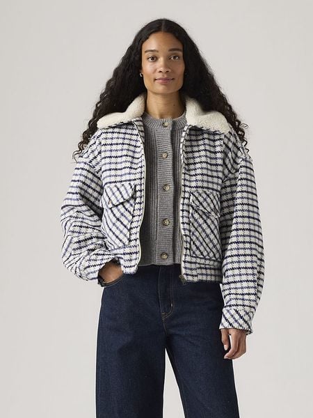 Levi's Kurtka w kolorze biało-granatowym rozmiar: S. Białe kurtki damskie Levi's, s, z aplikacjami, bez kaptura. Za 214.19 zł.