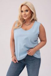 Lniany top Clea w błękitnym kolorze PLUS SIZE OVERSIZE XXL. Niebieskie topy damskie Moda Size Plus Iwanek, l, bez wzorów, ze lnu, bez kołnierzyka. Za 209.90 zł.