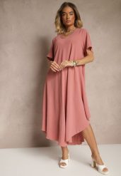 Różowa Sukienka z Bawełną o Rozkloszowanym Kroju Lilzedi. Czerwone sukienki damskie Renee, na co dzień, na lato, xl, bez wzorów, z bawełny, eleganckie, bez kołnierzyka, bez ramiączek, midi, rozkloszowane. W wyprzedaży za 59.49 zł.