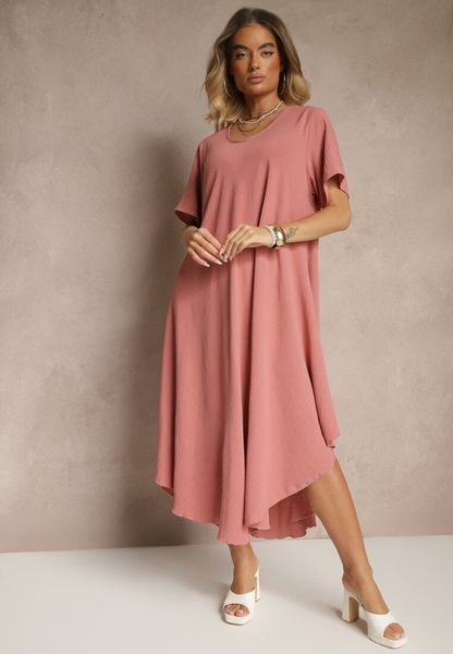 Różowa Sukienka z Bawełną o Rozkloszowanym Kroju Lilzedi. Czerwone sukienki damskie Renee, na co dzień, na lato, xl, bez wzorów, z bawełny, eleganckie, bez kołnierzyka, bez ramiączek, midi, rozkloszowane. Za 79.99 zł.