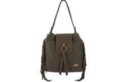 Skórzana torebka boho z frędzlami - Beżowa ciemna. Brązowe torebki klasyczne damskie Barberinis, bez wzorów, ze skóry, małe, bez dodatków. Za 286.99 zł.