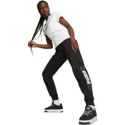 Spodnie Puma Logo Printed Elastic Waist Active Joggers, Kobiety. Czarne spodnie materiałowe damskie Puma, bez wzorów, z bawełny. Za 290.00 zł.