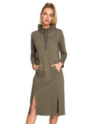 Made of emotion Sukienka w kolorze khaki rozmiar: S. Brązowe sukienki damskie Made Of Emotion, s, bez wzorów, bez kołnierzyka, bez ramiączek, midi. Za 227.45 zł.