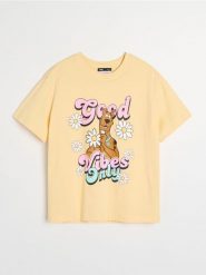 Bawełniana koszulka z nadrukiem Scooby Doo - żółty. Żółte t-shirty damskie Sinsay, l, bez wzorów, z bawełny, bez kołnierzyka. Za 29.99 zł.