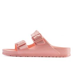 Klapki Birkenstock Arizona Coralpea Damskie. Brązowe klapki damskie Birkenstock, bez wzorów, z materiału, bez obcasa. Za 269.99 zł.