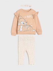 Bawełniany komplet; bluza, legginsy i opaska Bambi - beżowy. Brązowe bluzy sportowe damskie Sinsay, l, bez wzorów, z bawełny, bez ramiączek, bez kaptura. Za 29.99 zł.