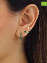 Miu Silver Pozłacane kolczyki (3 szt.) z cyrkoniami rozmiar: onesize. Zielone kolczyki damskie Miu Silver, z cyrkonią, pozłacane. Za 86.99 zł.