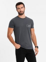 Bawełniany męski t-shirt z nadrukiem na kieszonce Ombre Streetstyle – czarny V1 - Rozmiar: XXL. Czarne t-shirty męskie Ombre Clothing, m, bez wzorów, z bawełny, bez kołnierzyka. W wyprzedaży za 19.99 zł.