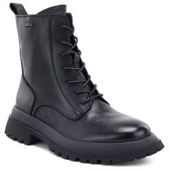 Skórzane botki damskie workery ocieplane czarne Big Star UU274375. Czarne botki damskie Big Star, ze skóry, retro, bez obcasa, bez zapięcia. Za 349.99 zł.
