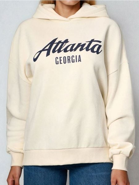 Bluza hoodie w stylu akademickim - kremowy. Białe bluzy bez kaptura damskie Sinsay, l. Za 45.99 zł.