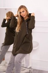 Bluza ocieplana z asymetrycznym suwakiem khaki. Brązowe bluzy z kapturem damskie KESI, l, z bawełny. Za 238.37 zł.
