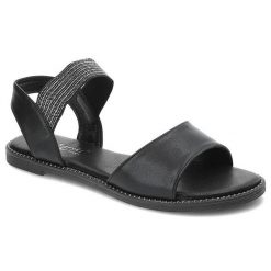 Czarne Sandały S.Barski Modne Buty Na Lato. Czarne sandały damskie S.BARSKI, bez wzorów, ze skóry ekologicznej, bez obcasa. Za 89.00 zł.