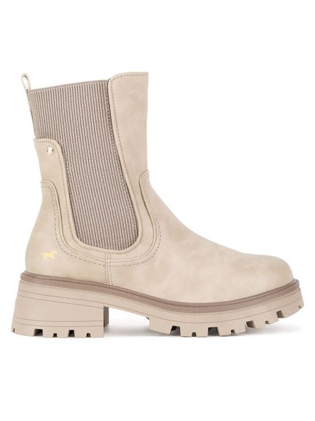 Mustang Botki 1469-501 Beżowy. Brązowe botki damskie Mustang, z materiału, bez obcasa, na płaskiej podeszwie, bez zapięcia. Za 369.99 zł.