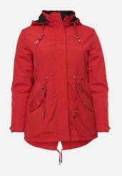 Czerwono-Czarna Przejściowa Kurtka Dwustronna Parka z Pikowaniem i Kapturem Tidare. Czerwone kurtki damskie Born2be, l, bez wzorów, z jeansu. Za 109.99 zł.